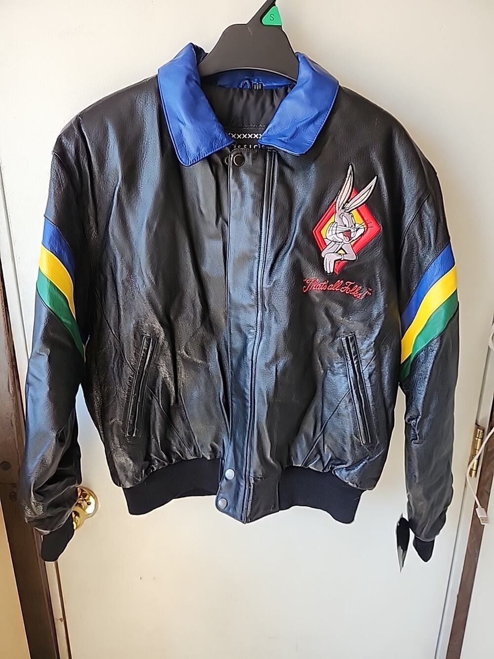 Classic 1998 Biker Looney Tunes Collection Mens Leather Embroidered Jacket L